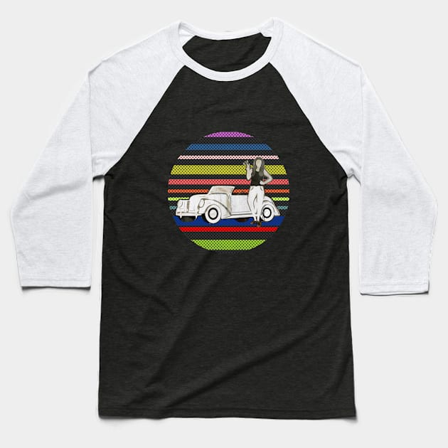 Vintage Car and Girl - Retro Background - Car lover Baseball T-Shirt by Yas R